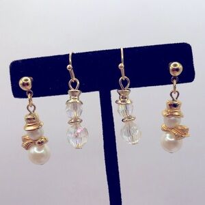 2 Pair of Snowmen Drop Earrings
